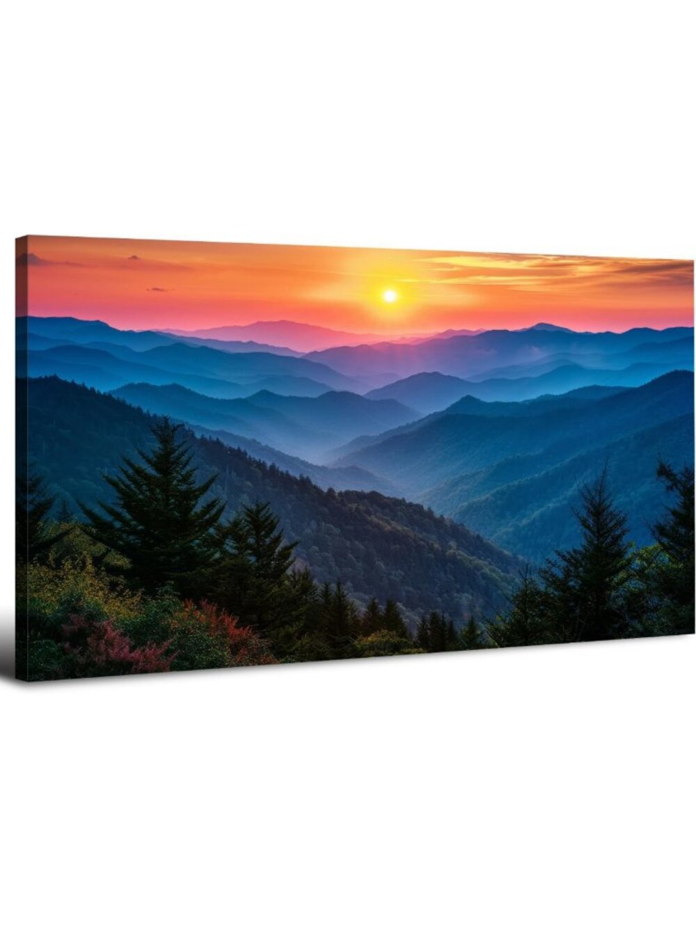 Stunning Sunset Wall Art Canvas - Blue Ridge Mountains Decor for Living Room